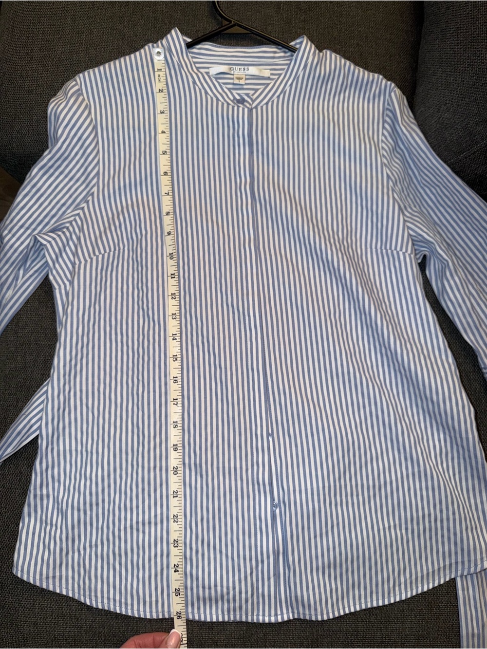 Guess Long Sleeve Blue & White Striped Button Up Blouse L - Picture 3 of 11